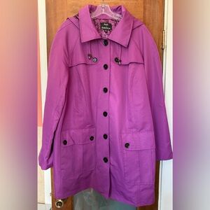 Dennis Basso Women’s Plus Size Purple Short Hooded Trench Coat  NWOT 3X